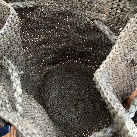 Gray Straw Bag with Straw Draw-String - Picture 5 of 5
